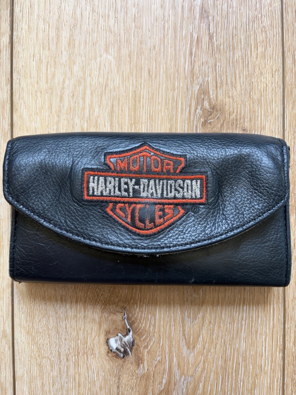 Harley Davidson Tri Fold Leather Wallet Motorcycle Biker Black Vintage 90s
